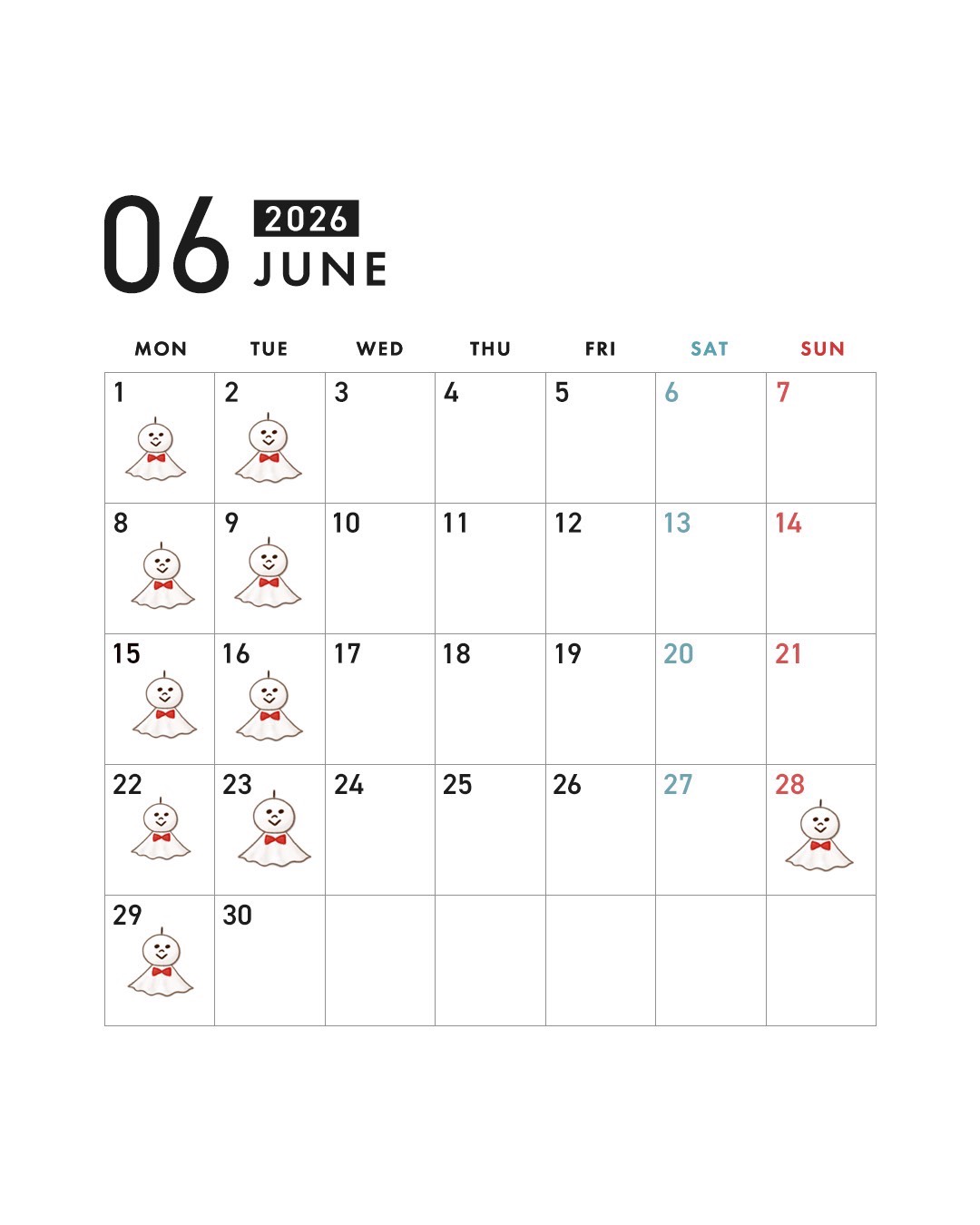 6月のカレンダー